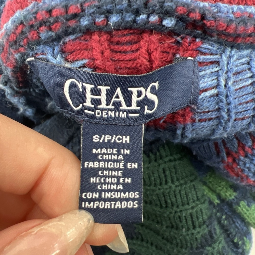 Chaps denim size S Button Vest Sweater Aztec Southwest native shawl collar Knit - Picture 5 of 10